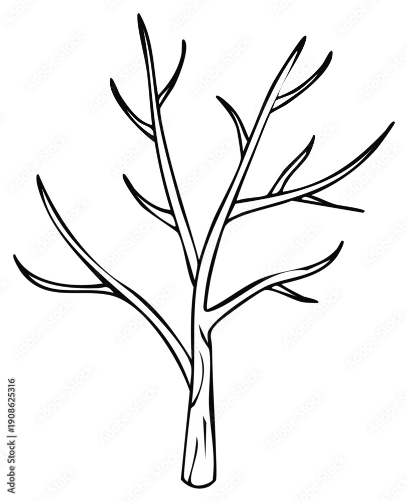 Fototapeta premium Minimalistic outline of a bare tree, showing branches. Ideal for design elements.