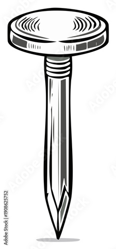 Stylized Metal Finishing Nail Vector Illustration for Construction, Carpentry, and DIY Projects