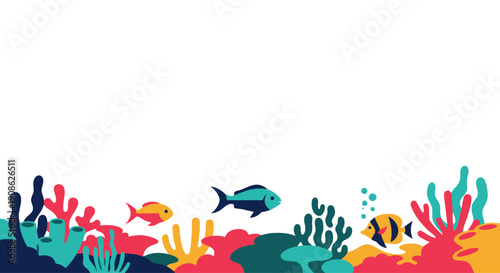 Colorful Coral Reef with Fish and Bubbles - Underwater Scene Banner