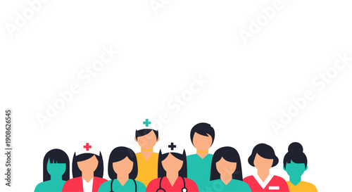 Diverse Healthcare Professionals Group Flat Illustration