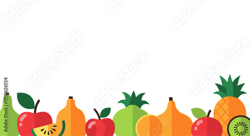Flat Illustration of Fresh Fruits Border with Copy Space