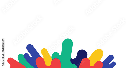 Abstract Colorful Shapes Splash on White Background, Flat Illustration, Copy Space