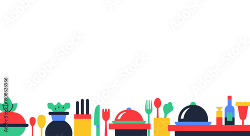 Flat Illustration of Kitchen Utensils and Food Elements with Copy Space