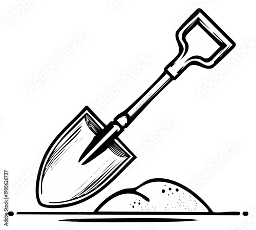 Illustration of a shovel with a pile of earth.