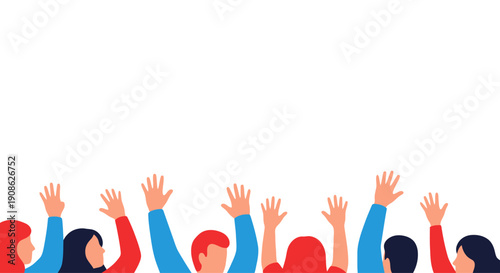 Diverse Group of People Raising Hands in Celebration or Agreement