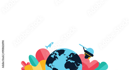 Colorful World Globe with Travel and Nature Elements