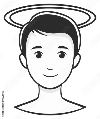 Smiling Boy with Halo Illustration Benevolent Child with Ring of Light Over Head Angelic Character Spiritual Icon Good Behavior Concept