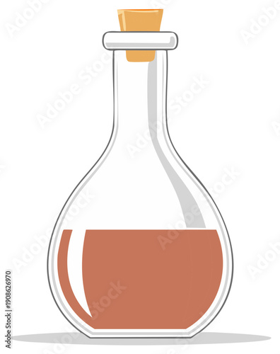 Glass flask with cork and amber liquid potion vial alchemy lab ingredient container
