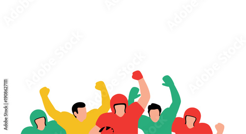 Diverse Football Team Celebrating Victory with Arms Raised