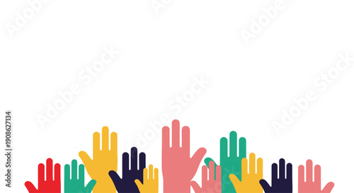 Colorful Raised Hands Illustration - Voting, Participation, Diversity