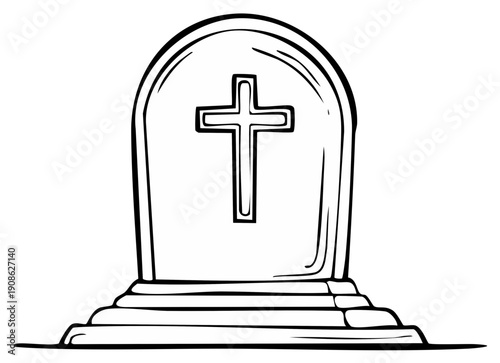 Tombstone with a Christian Cross Illustration for Religious and Halloween Themes