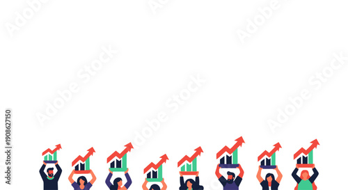 Teamwork Success: People Holding Up Growing Business Charts with Upward Arrows