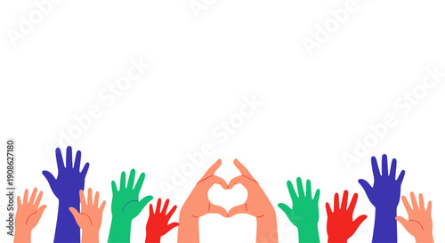 Diverse Hands Forming Heart Shape, Unity and Love Concept, Copy Space