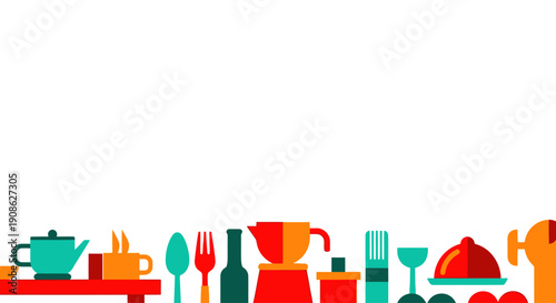 Flat Illustration of Kitchenware and Utensils with Copy Space