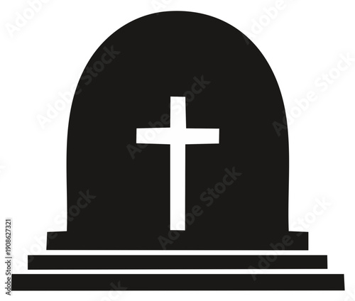 Simple Black Gravestone With White Cross Icon