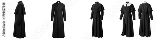 Fotografie Set of Traditional Christian Clergy Cassock and Priest Soutane, Black Roman Cath