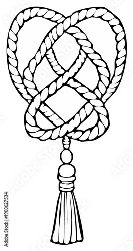 Decorative Rope Knotwork with Tassel Illustration Outline Art