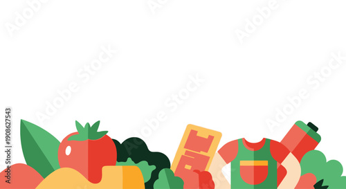Healthy Food Assortment and Groceries Flat Illustration with Copy Space