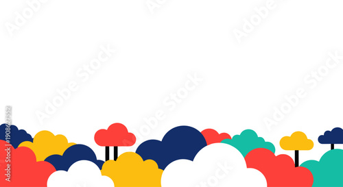 Colorful Abstract Clouds and Trees Border - Flat Illustration with Copy Space