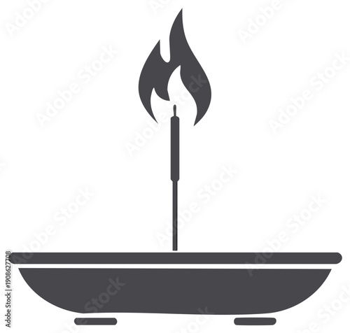 Burning incense stick in a bowl graphic illustration for religious offering or aroma therapy concept
