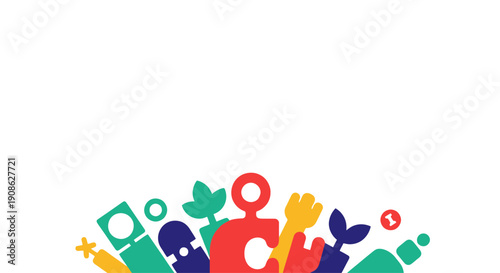Vibrant Colorful Icons Representing Hobbies and Activities on White Background