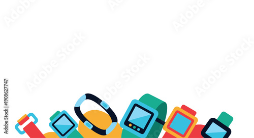 Colorful Smartwatches and Fitness Trackers - Flat Illustration with Copy Space