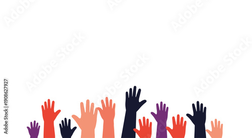 Diverse Hands Raised in Agreement, Participation, and Voting Concept