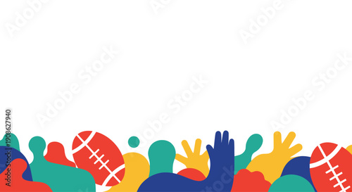 Colorful Abstract Shapes with Footballs and Hands, Copy Space