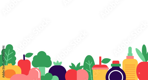 Healthy Food Illustration with Copy Space - Flat Design Vegetables and Fruits