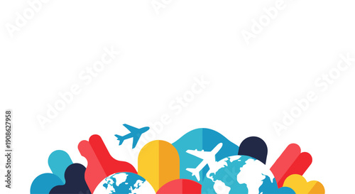 Global Travel and Adventure Concept with Planets and Airplanes