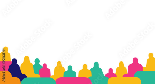 Diverse Crowd Silhouettes in Vibrant Colors, Copy Space for Text