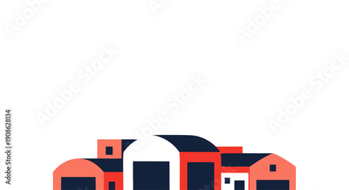Abstract Farm Buildings Flat Illustration with Copy Space