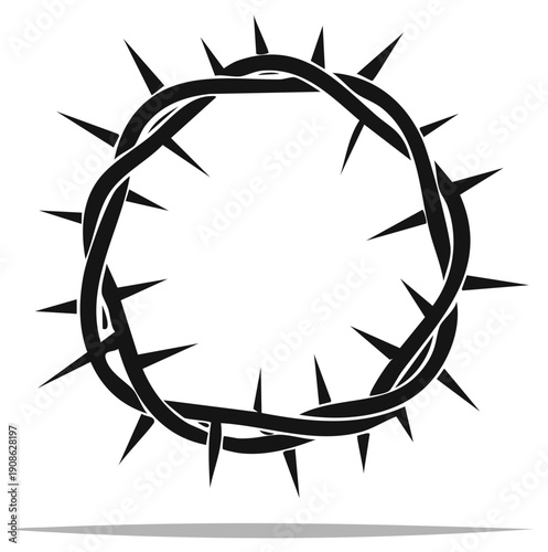 Black silhouette of a crown of thorns against a white background a symbol of suffering and sacrifice