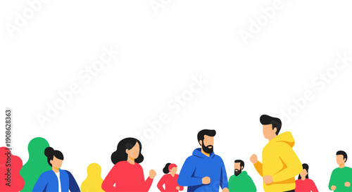 Diverse group of people in flat illustration style with copy space