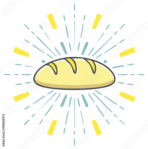 Stylized Loaf of Bread with Burst Illustration For Food Related Graphic Design