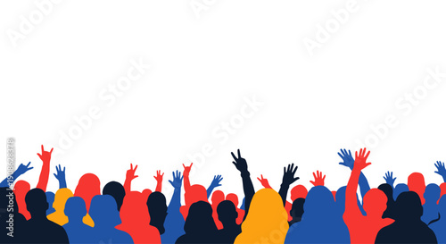 Diverse Crowd Silhouette with Raised Hands - Celebration, Event, Party, Festival