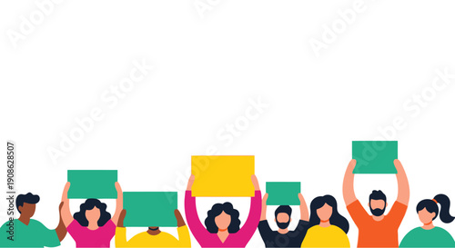 Diverse Group of People Holding Blank Signs for Protest or Message