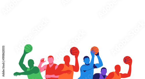 Diverse basketball players in colorful flat illustration style with copy space