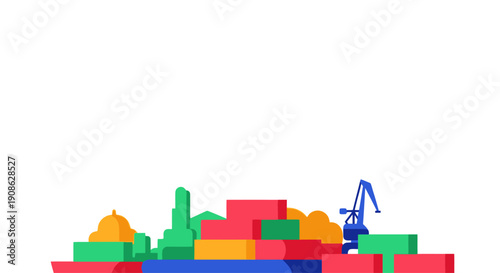 Cargo Ship with Containers and Cranes, Global Shipping and Logistics Concept