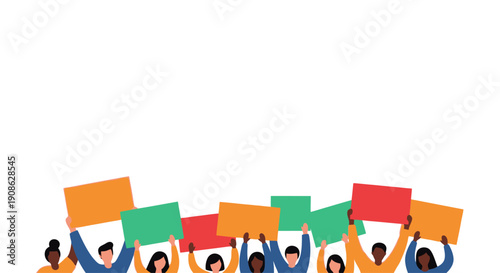 Diverse People Holding Colorful Signs for Protest or Message Display