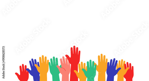 Diverse Hands Raised Upwards - Teamwork, Voting, Volunteering, Community, Education