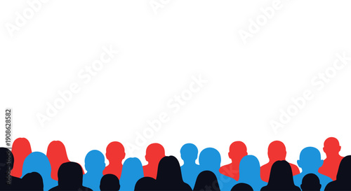 Crowd Silhouettes in Red, Blue, and Black with Copy Space