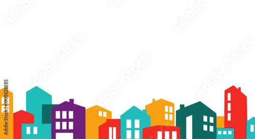 Colorful Abstract Houses Cityscape with Copy Space