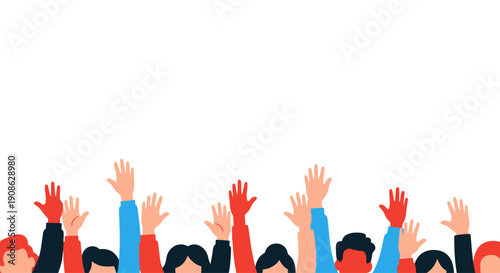 Diverse Hands Raised Up, Voting, Election, Agreement, Participation, Copy Space