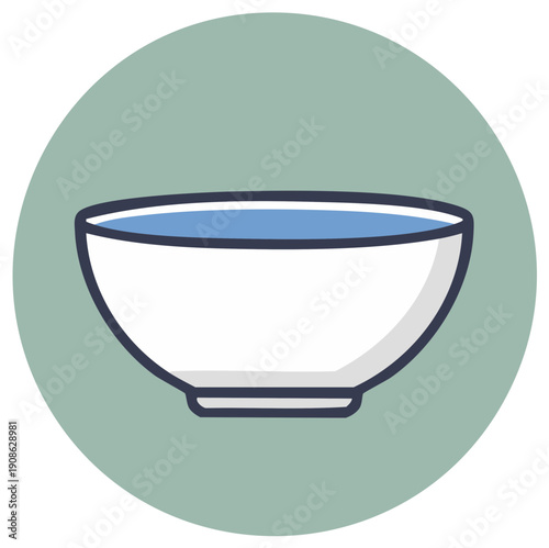 White Bowl of Water Simple Illustration Round Green Background