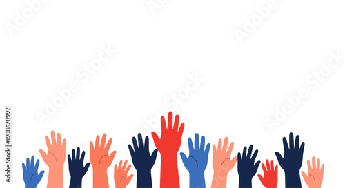 Diverse Hands Raised Up - Voting, Volunteering, Participation Concept