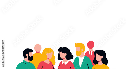 Diverse Group of People Illustration with Copy Space