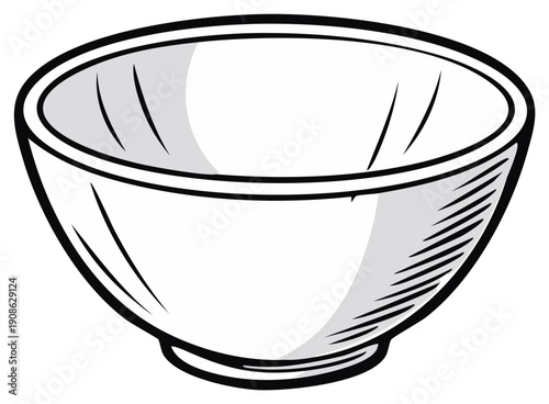 Simple Line Art Drawing of a White Bowl with Shadow Detail