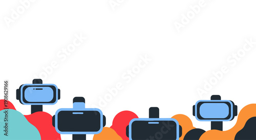 VR Headsets on Stands with Abstract Organic Shapes in Background