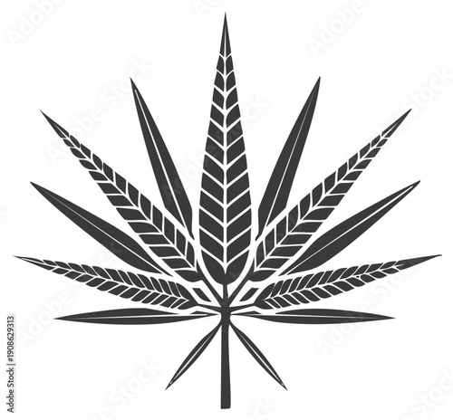 Cannabis Leaf Artistic Illustration Symmetrical Dark Graphic Design Leaflet Style, Leaf Shape, Leaves Botanical